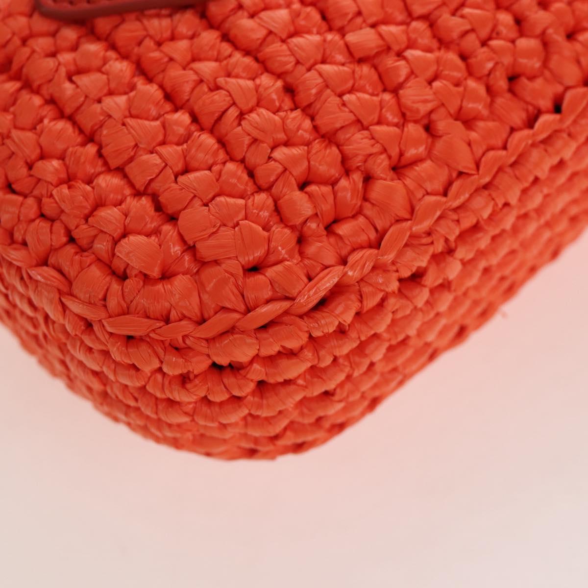 PRADA Shoulder Pouch Raffia 2way Orange Silver Auth 207829M