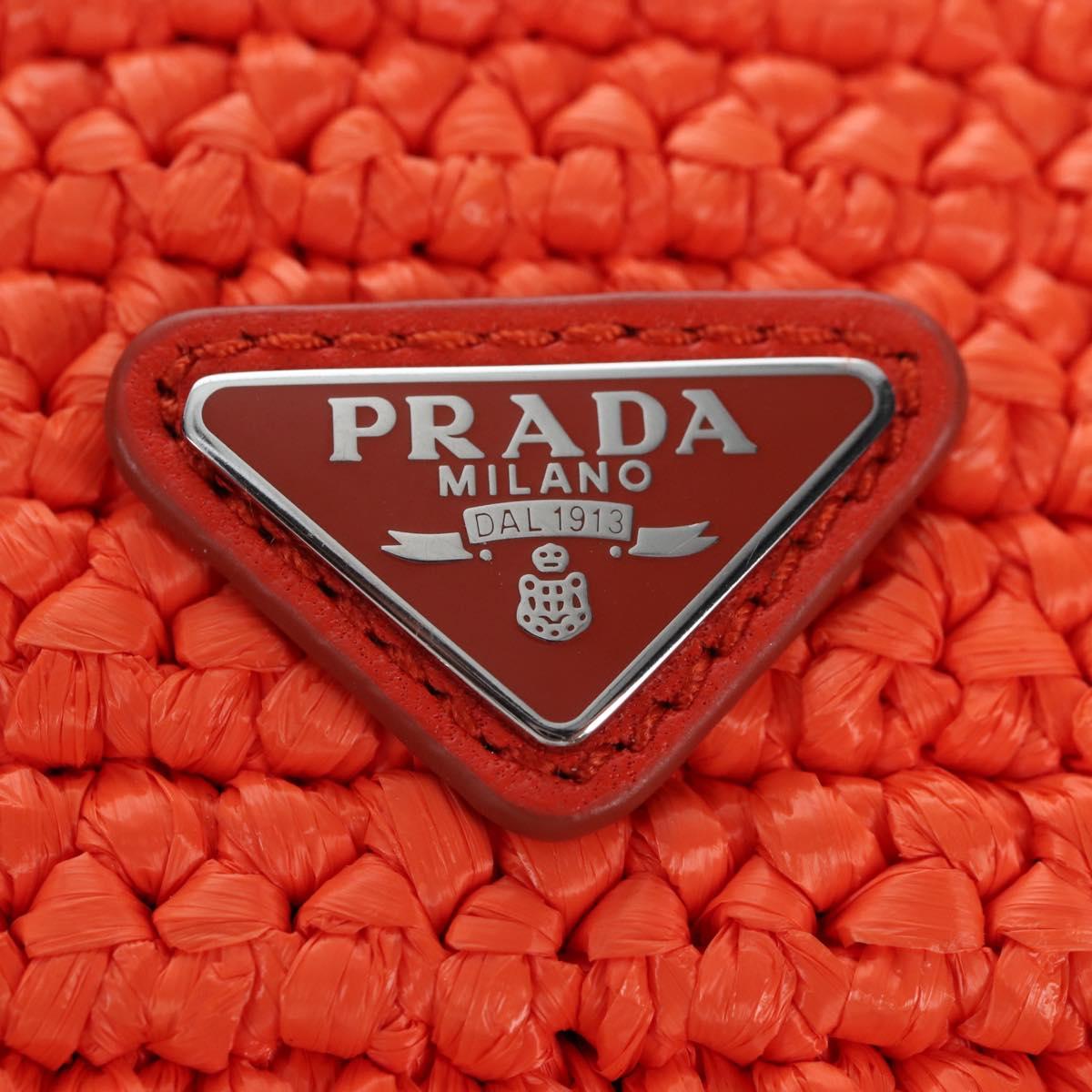 PRADA Shoulder Pouch Raffia 2way Orange Silver Auth 207829M