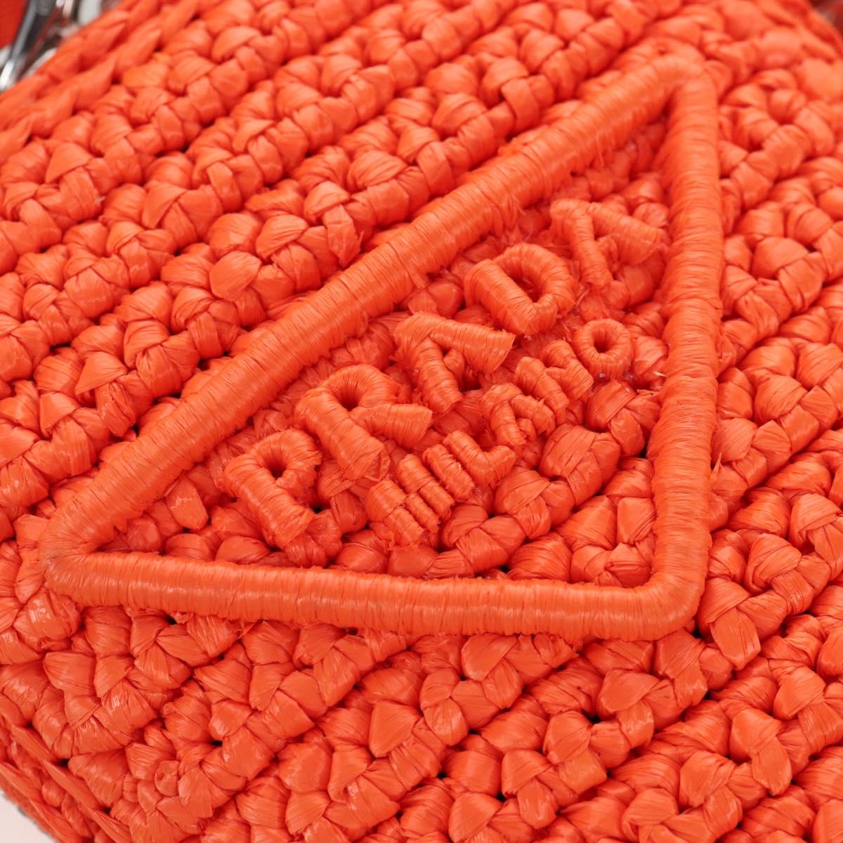 PRADA Shoulder Pouch Raffia 2way Orange Silver Auth 207829M