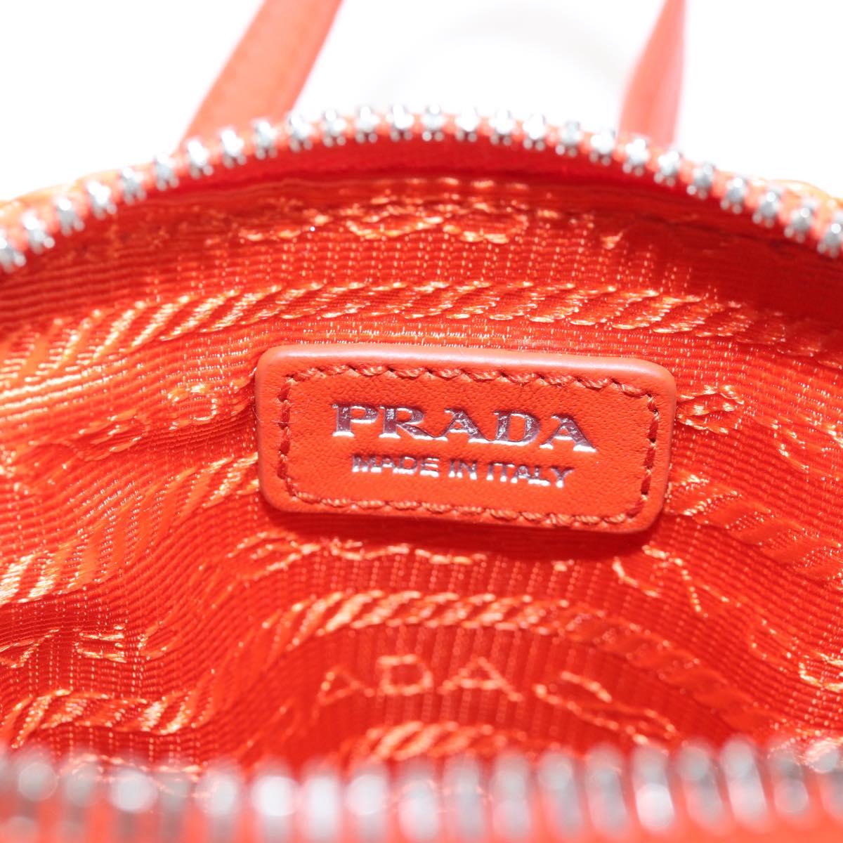 PRADA Shoulder Pouch Raffia 2way Orange Silver Auth 207829M