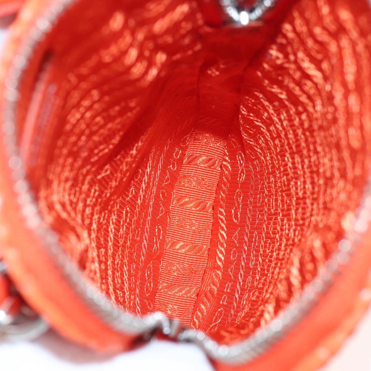 PRADA Shoulder Pouch Raffia 2way Orange Silver Auth 207829M