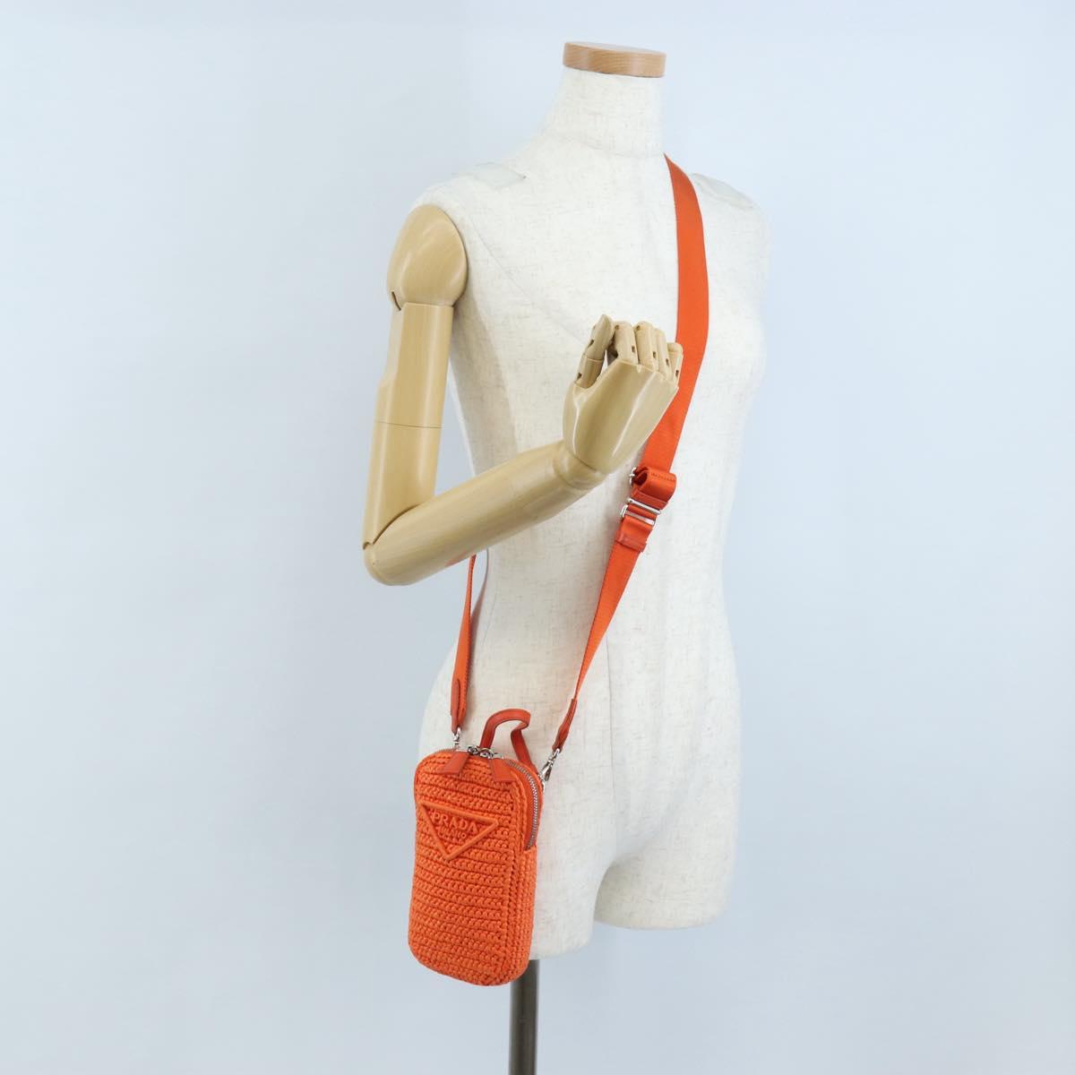 PRADA Shoulder Pouch Raffia 2way Orange Silver Auth 207829M