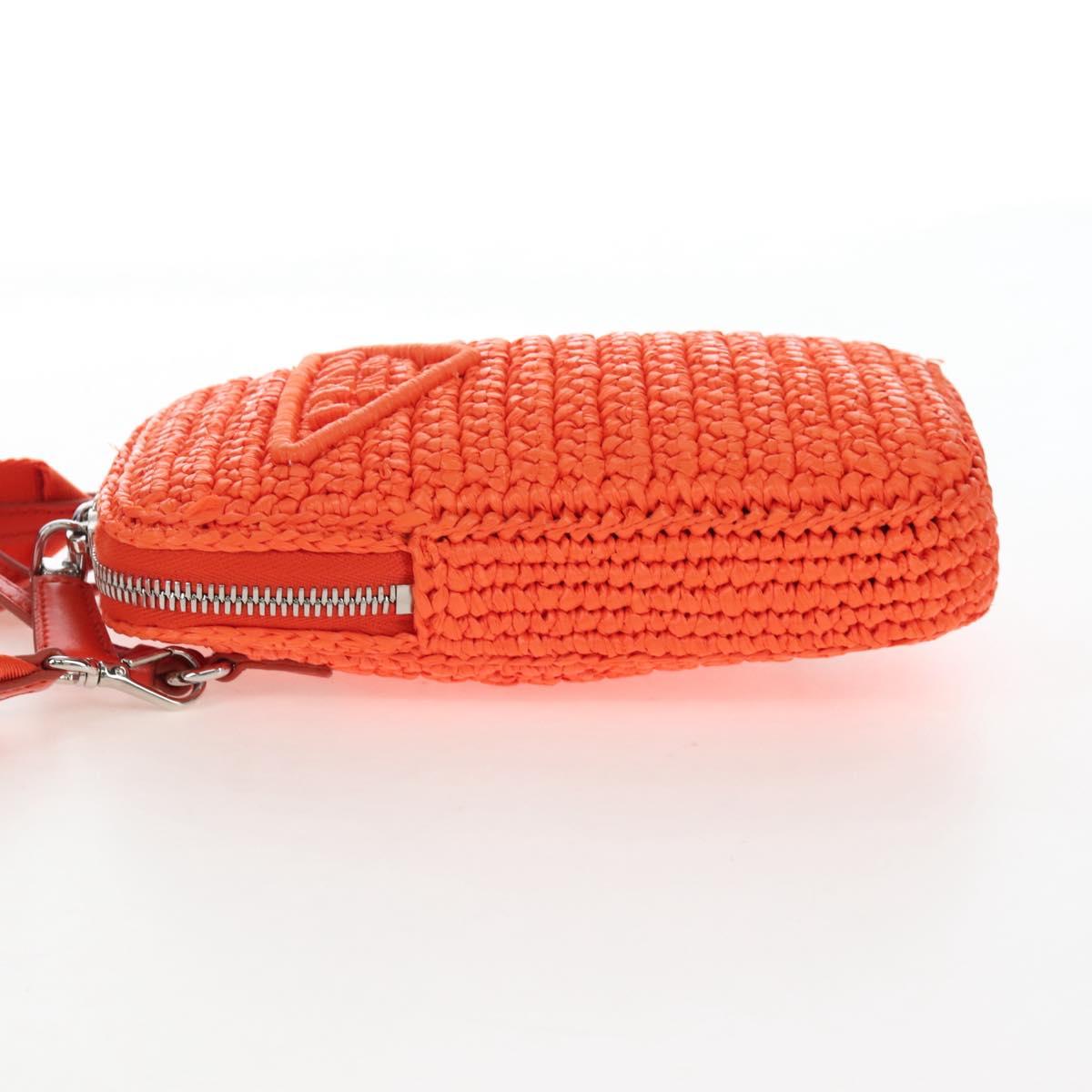 PRADA Shoulder Pouch Raffia 2way Orange Silver Auth 207829M