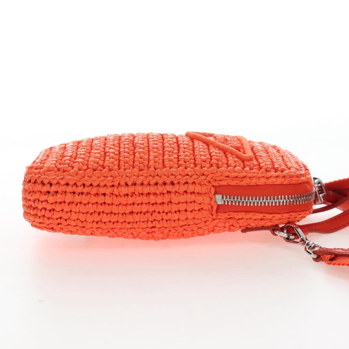 PRADA Shoulder Pouch Raffia 2way Orange Silver Auth 207829M