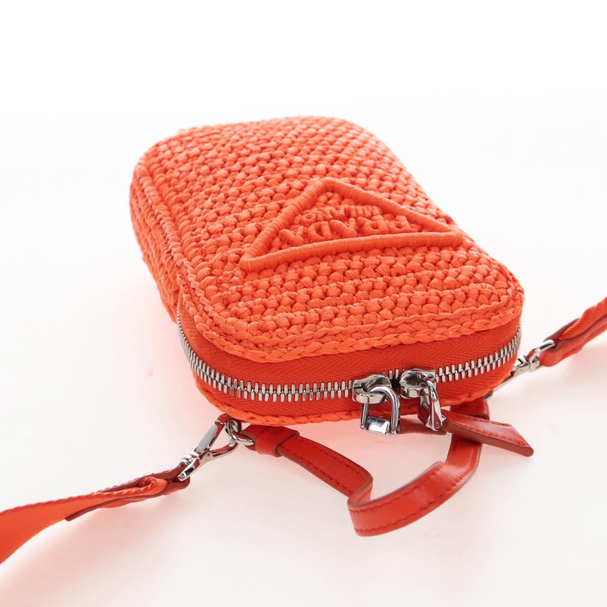 PRADA Shoulder Pouch Raffia 2way Orange Silver Auth 207829M