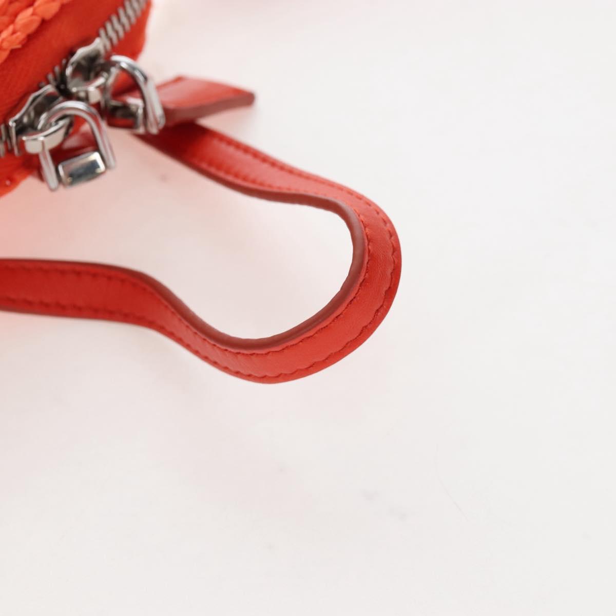 PRADA Shoulder Pouch Raffia 2way Orange Silver Auth 207829M