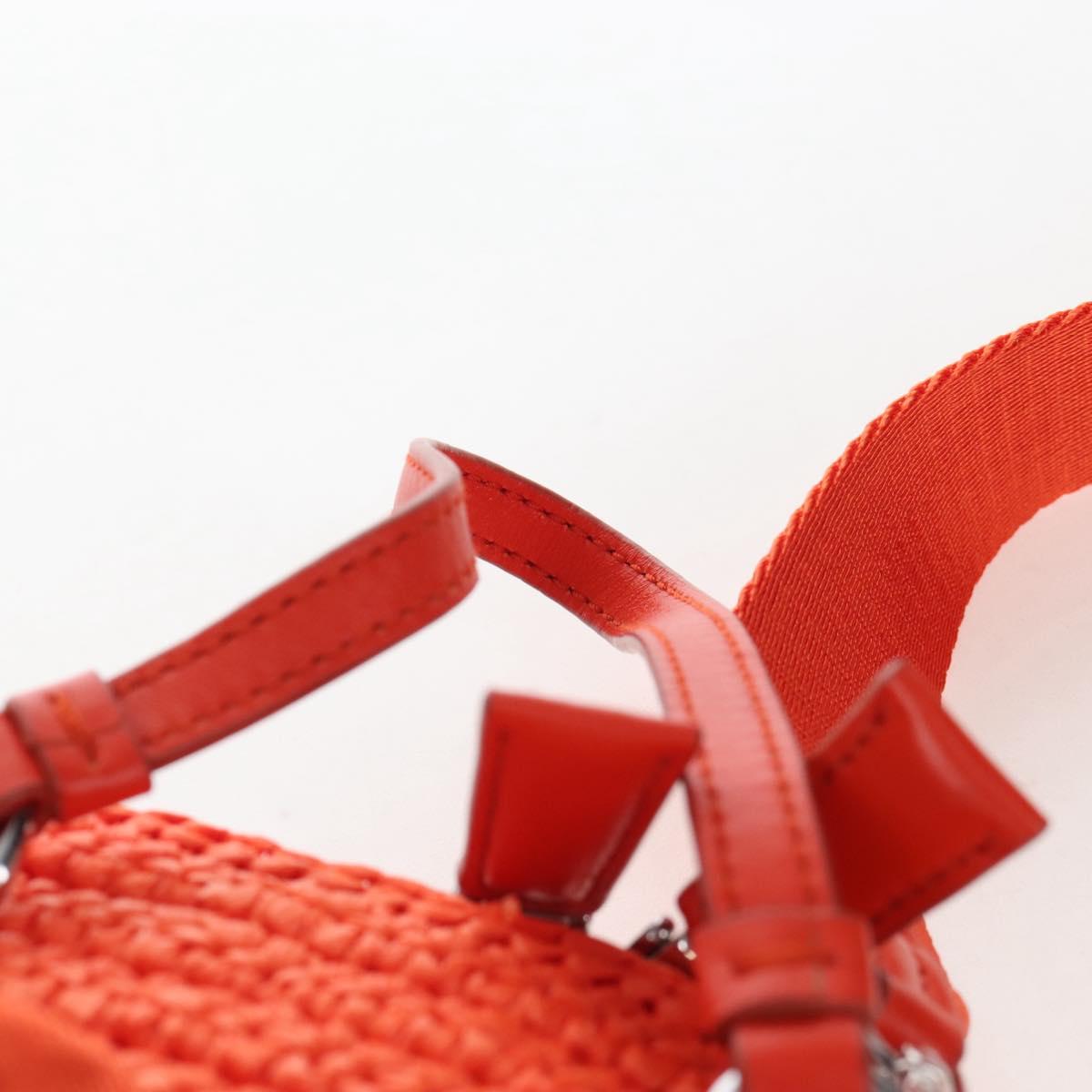 PRADA Shoulder Pouch Raffia 2way Orange Silver Auth 207829M