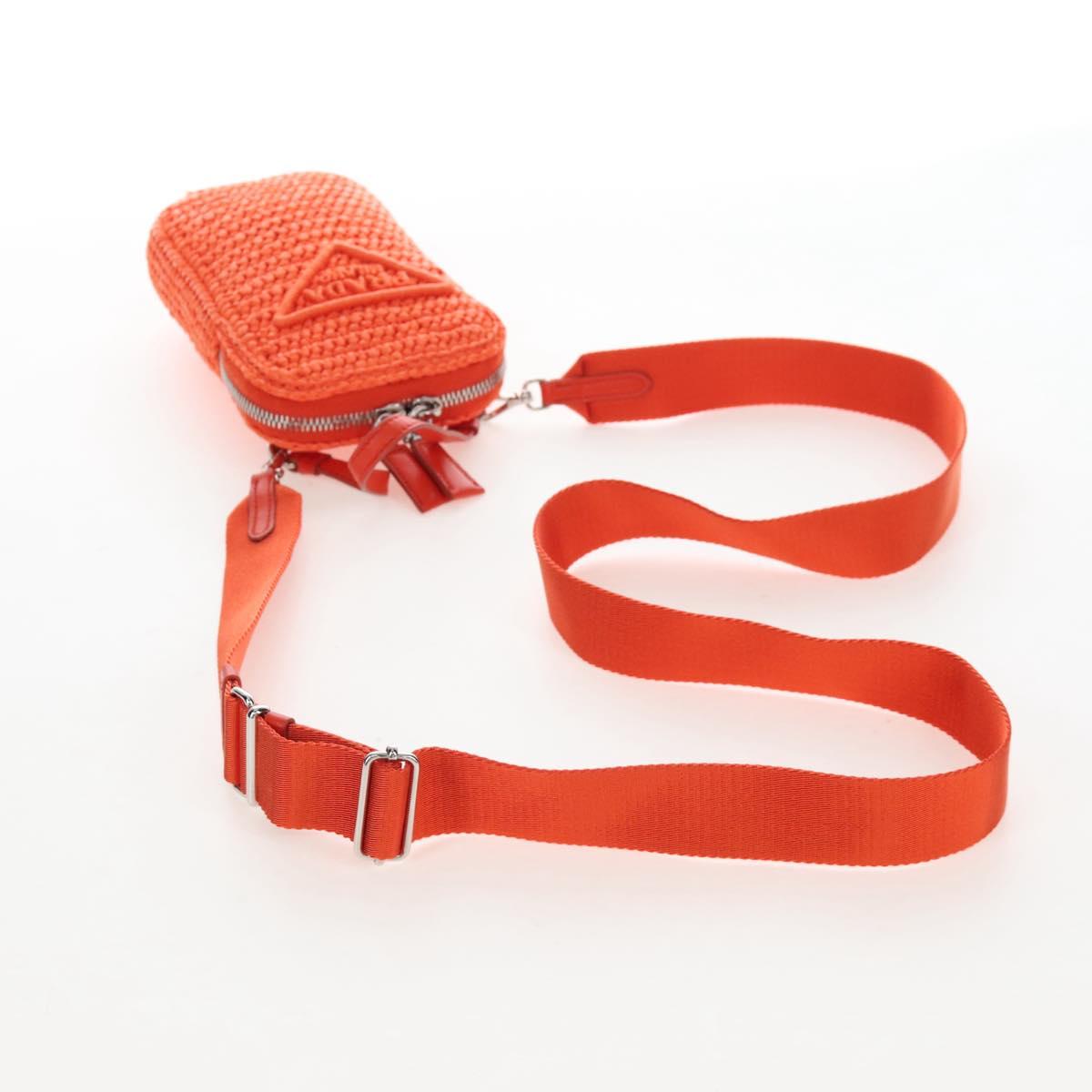 PRADA Shoulder Pouch Raffia 2way Orange Silver Auth 207829M