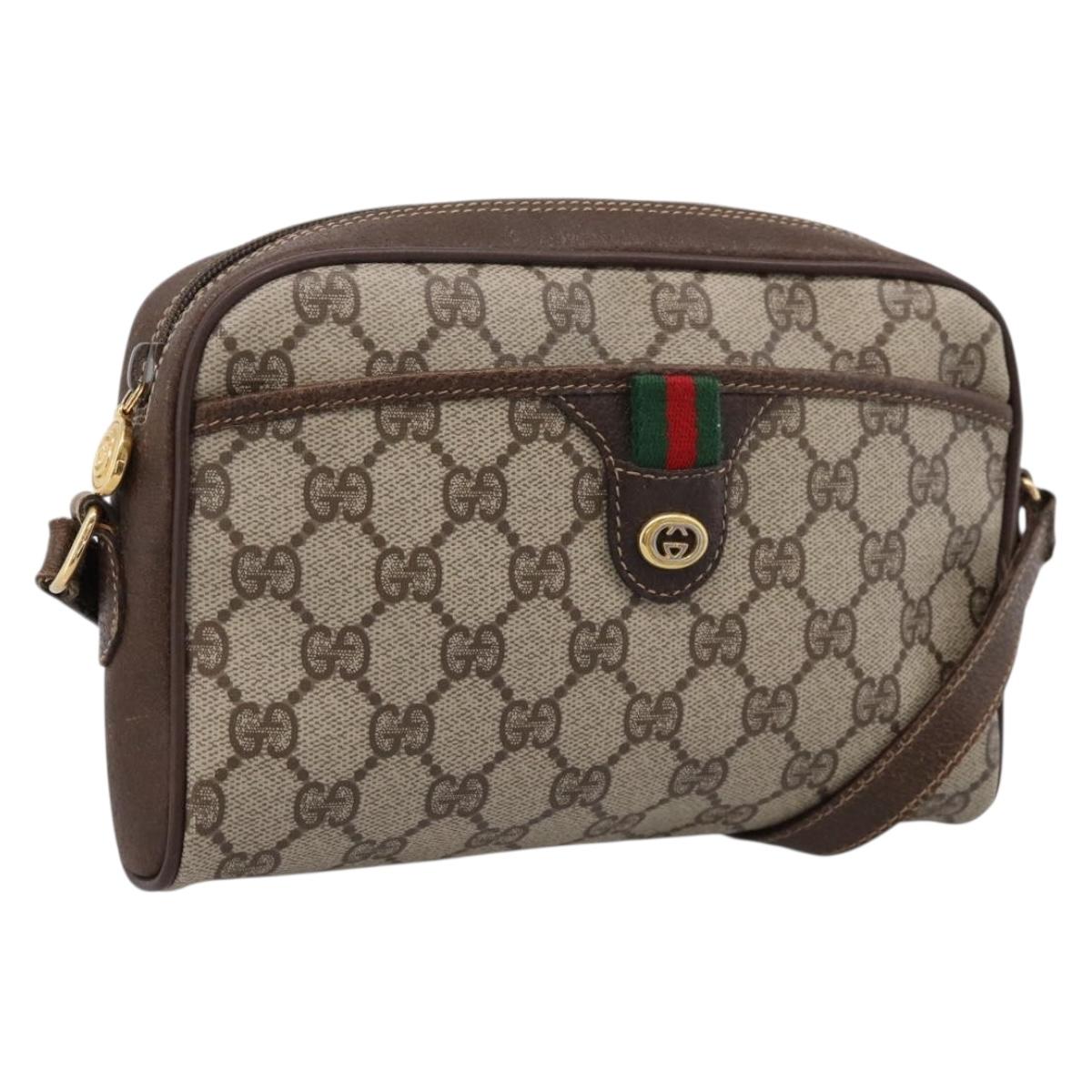 GUCCI GG Supreme Web Sherry Line Shoulder Bag PVC Beige 116 02 089 Auth 207832