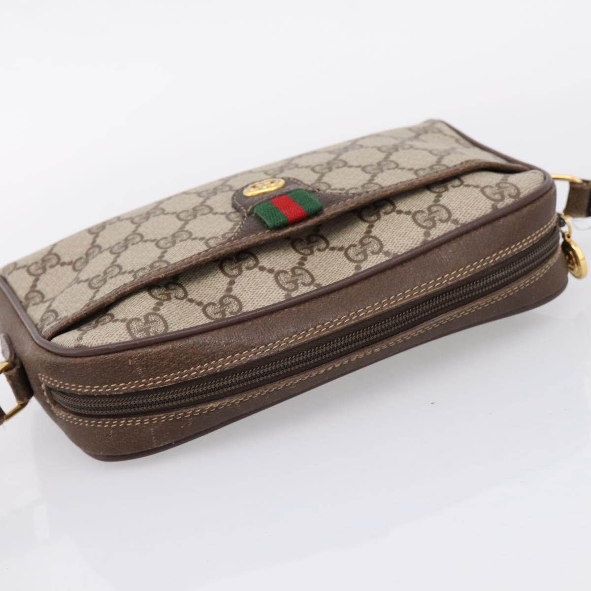 GUCCI GG Supreme Web Sherry Line Shoulder Bag PVC Beige 116 02 089 Auth 207832