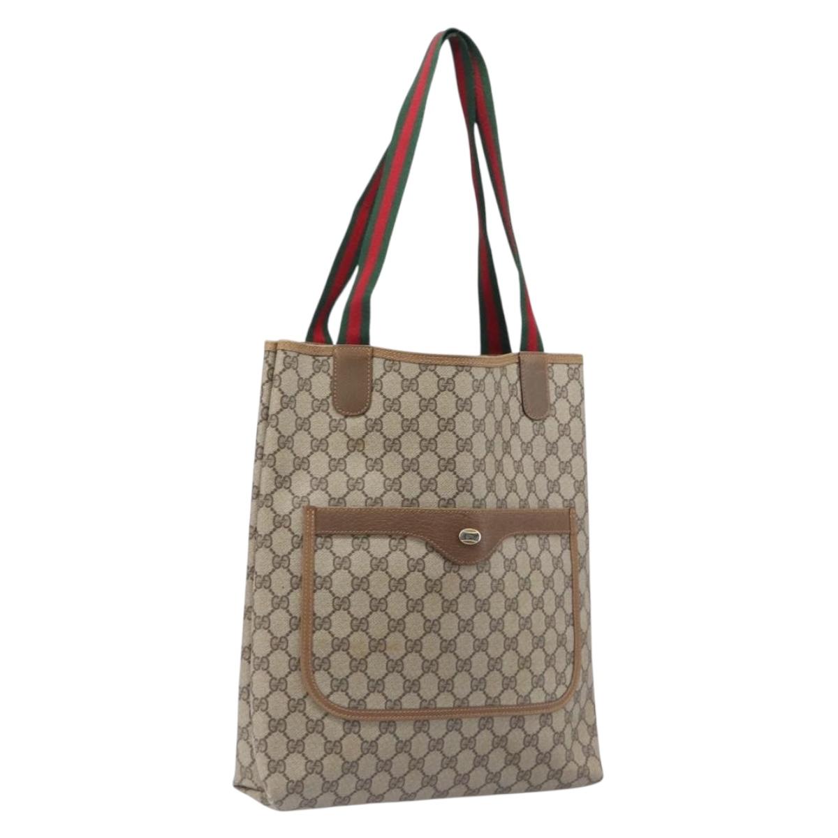 GUCCI GG Supreme Web Sherry Line Tote Bag PVC Beige Gold 40 02 003 Auth 207842A