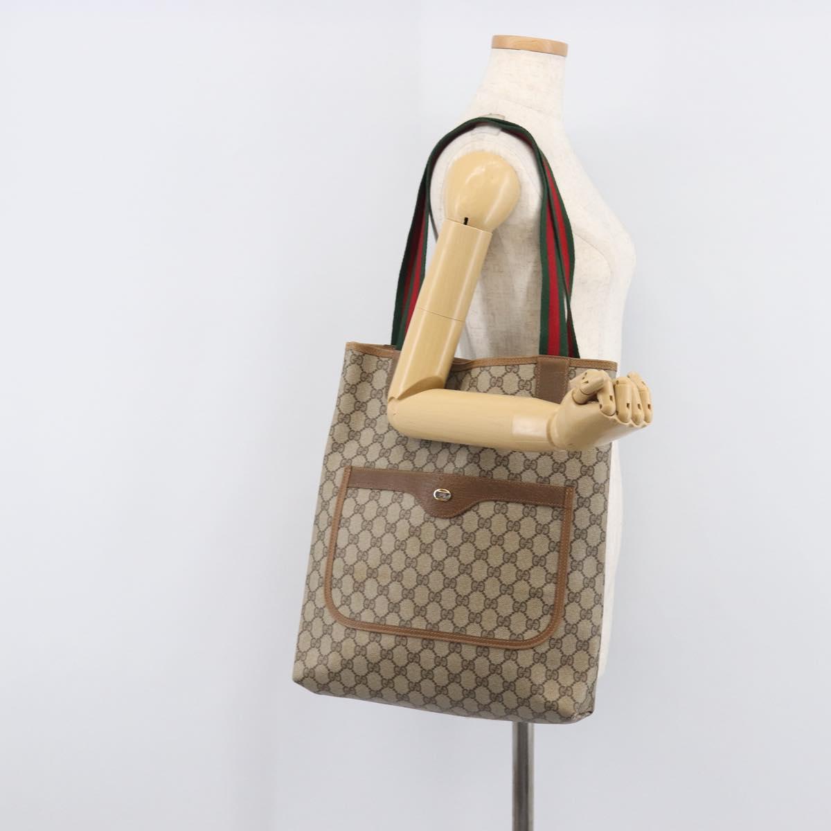GUCCI GG Supreme Web Sherry Line Tote Bag PVC Beige Gold 40 02 003 Auth 207842A