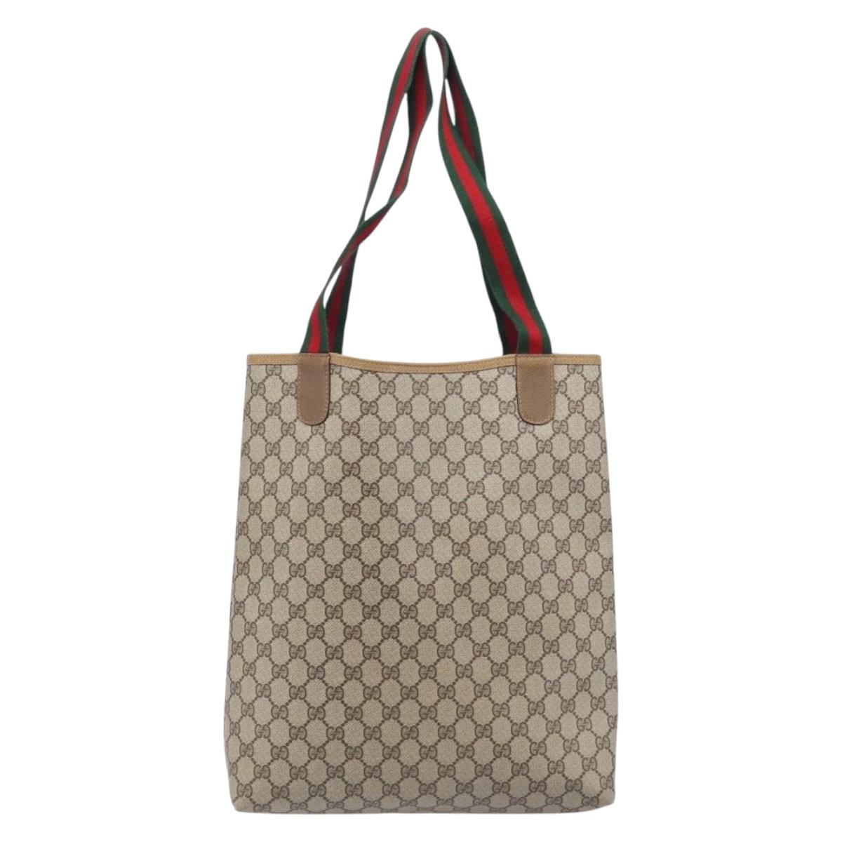 GUCCI GG Supreme Web Sherry Line Tote Bag PVC Beige Gold 40 02 003 Auth 207842A