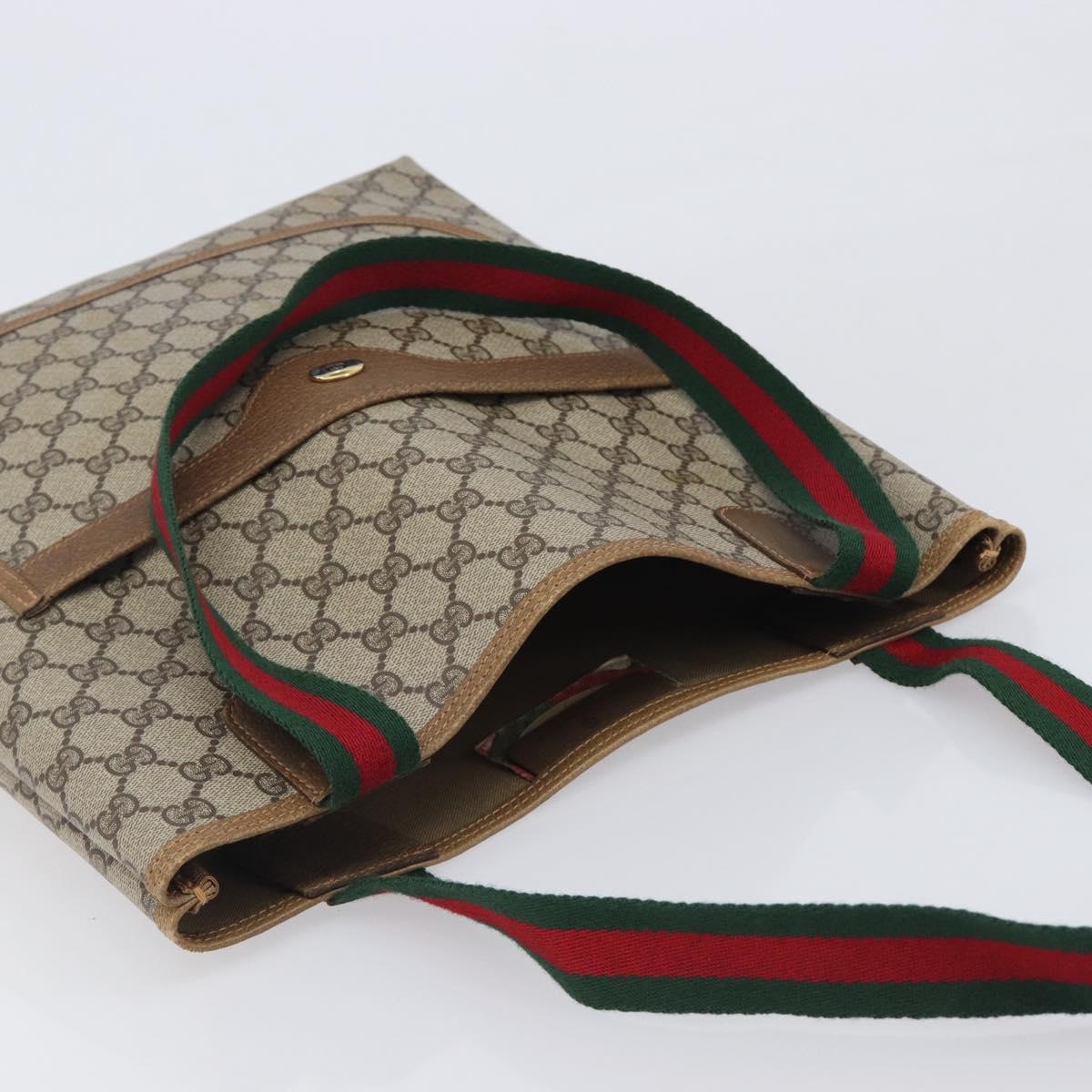 GUCCI GG Supreme Web Sherry Line Tote Bag PVC Beige Gold 40 02 003 Auth 207842A