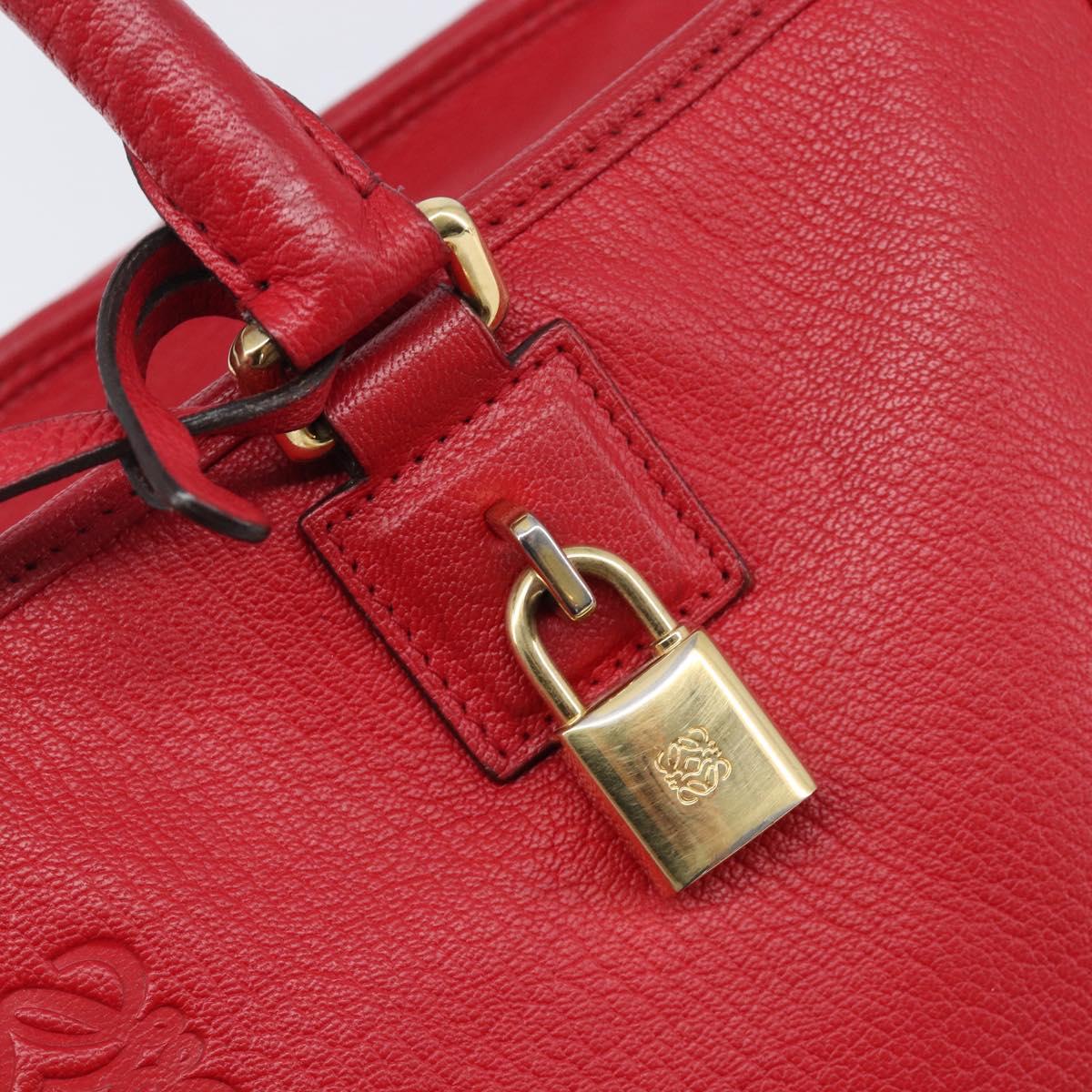 LOEWE Amazona 36 Hand Bag Leather Red Gold Auth 207843