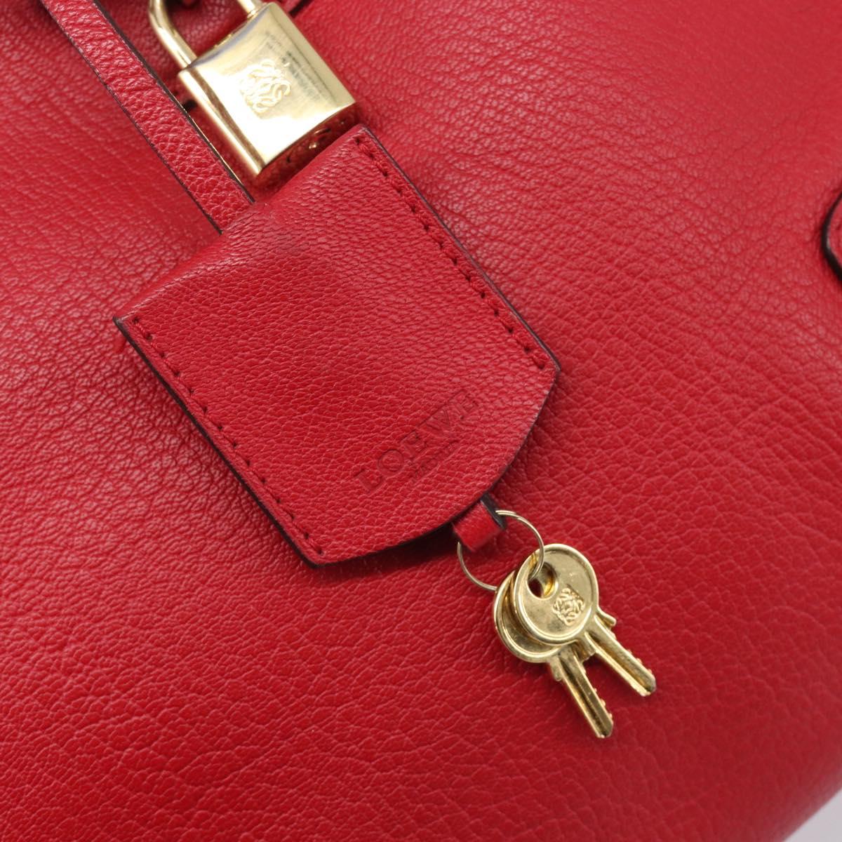 LOEWE Amazona 36 Hand Bag Leather Red Gold Auth 207843