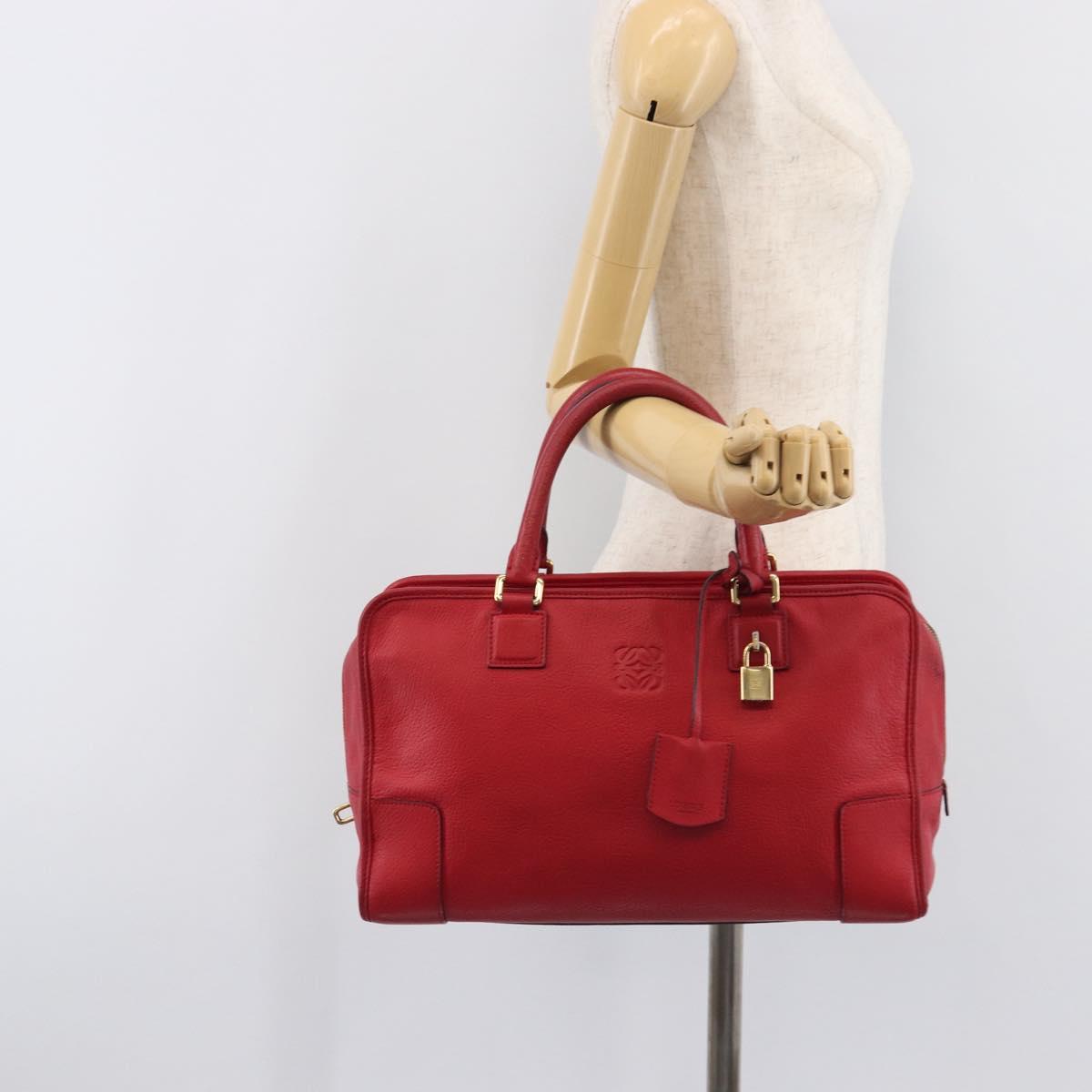 LOEWE Amazona 36 Hand Bag Leather Red Gold Auth 207843