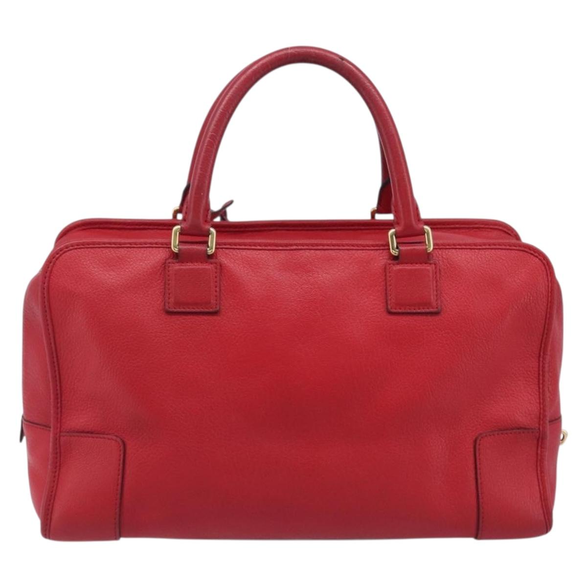 LOEWE Amazona 36 Hand Bag Leather Red Gold Auth 207843