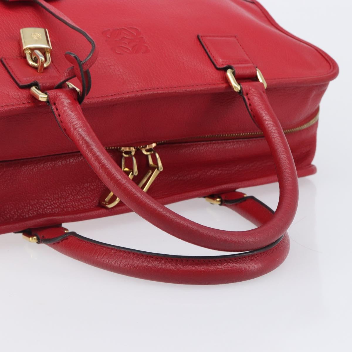 LOEWE Amazona 36 Hand Bag Leather Red Gold Auth 207843