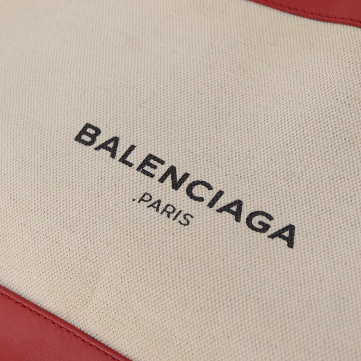 Balenciaga Navy Clip M Clutch Bag Canvas Beige Silver 373834 Auth 207852A