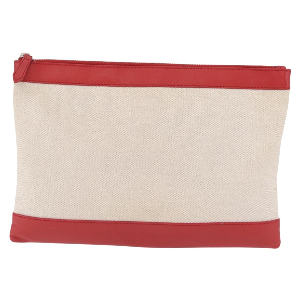 Balenciaga Navy Clip M Clutch Bag Canvas Beige Silver 373834 Auth 207852A