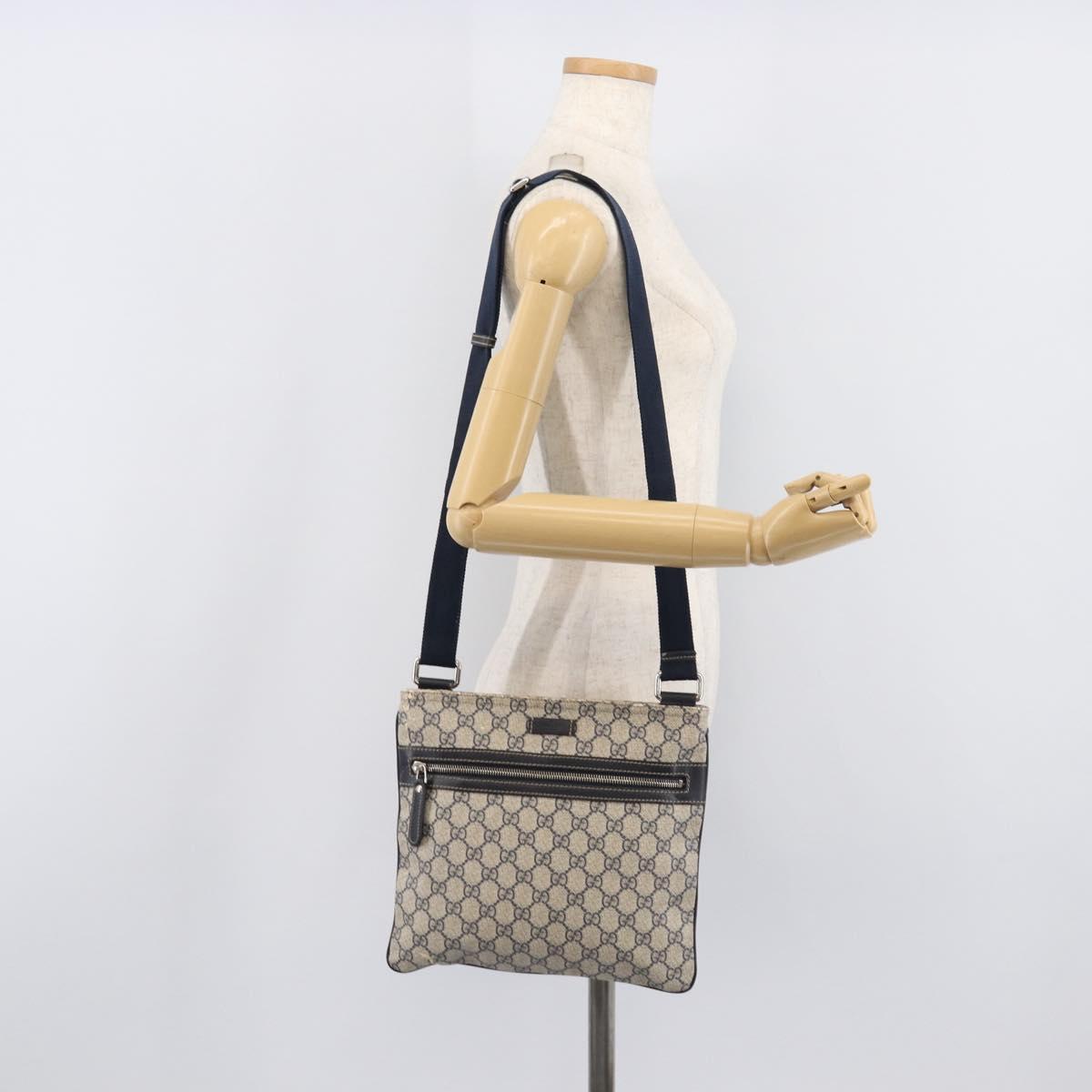 GUCCI GG Supreme Shoulder Bag PVC Navy Silver 295257 Auth 207858