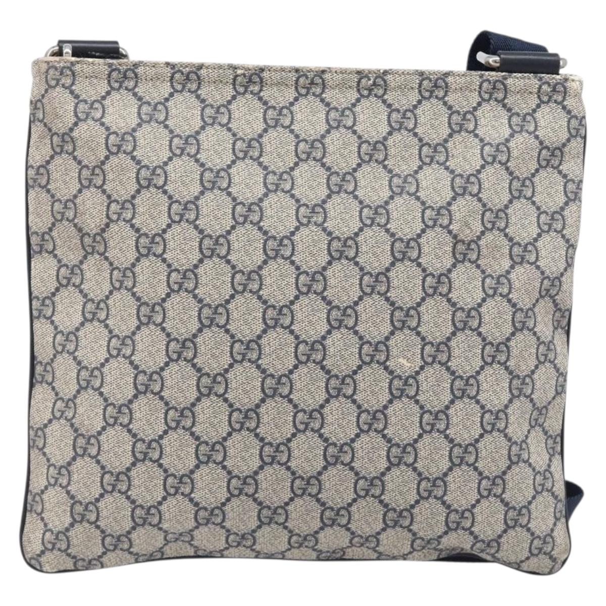 GUCCI GG Supreme Shoulder Bag PVC Navy Silver 295257 Auth 207858
