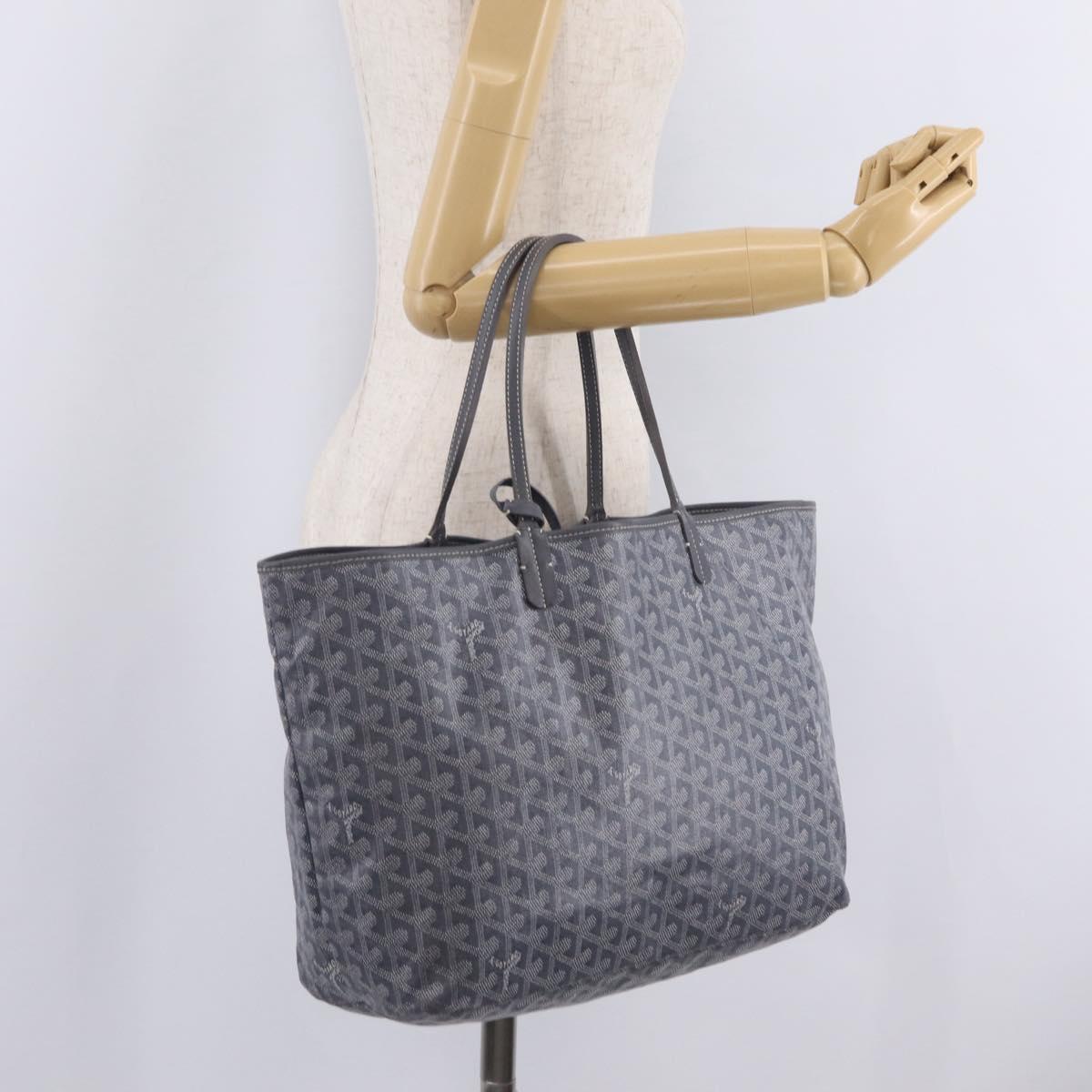 Goyard Herringbone Saint Louis PM Tote Bag PVC Gray Silver Auth 207860V