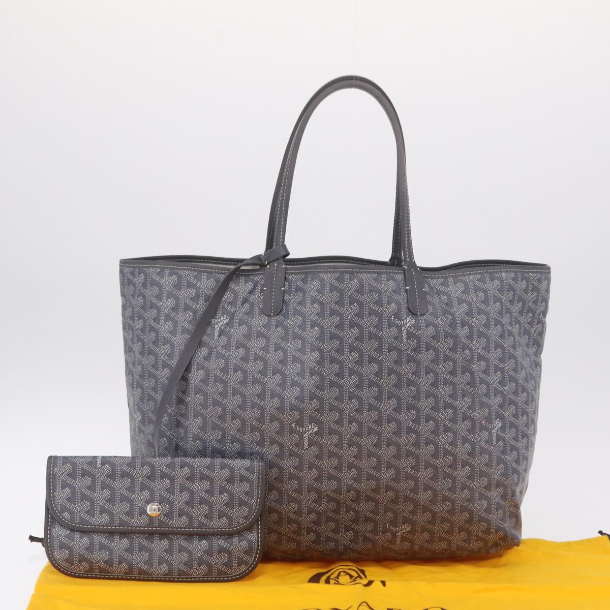 Goyard Herringbone Saint Louis PM Tote Bag PVC Gray Silver Auth 207860V