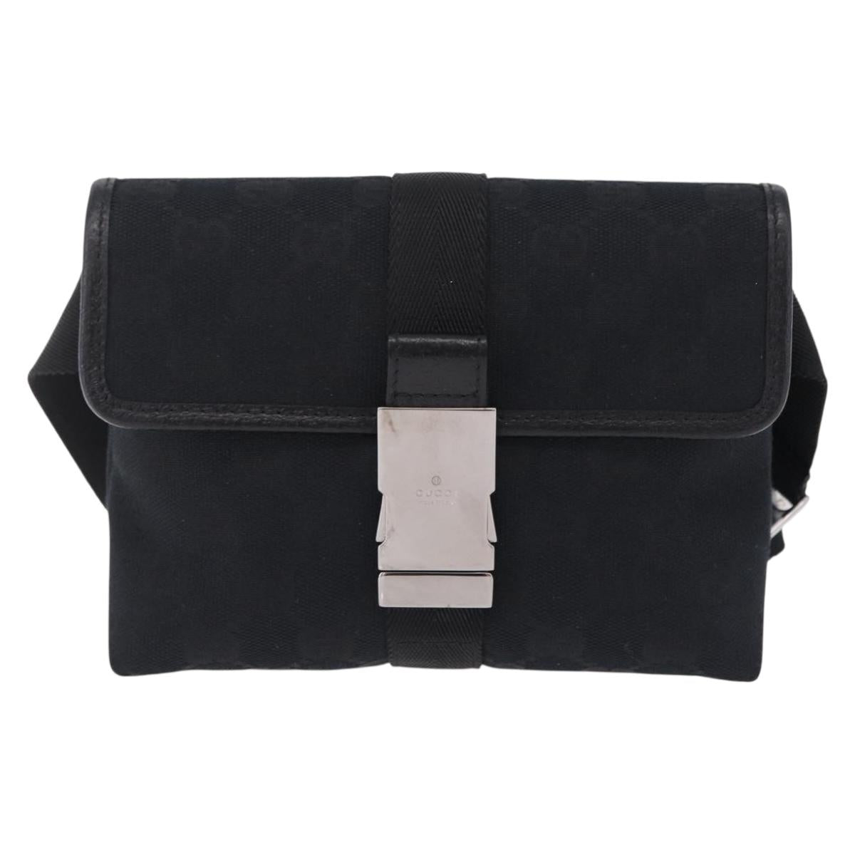 GUCCI GG Canvas Waist Bag Black Silver 131236 Auth 207862V