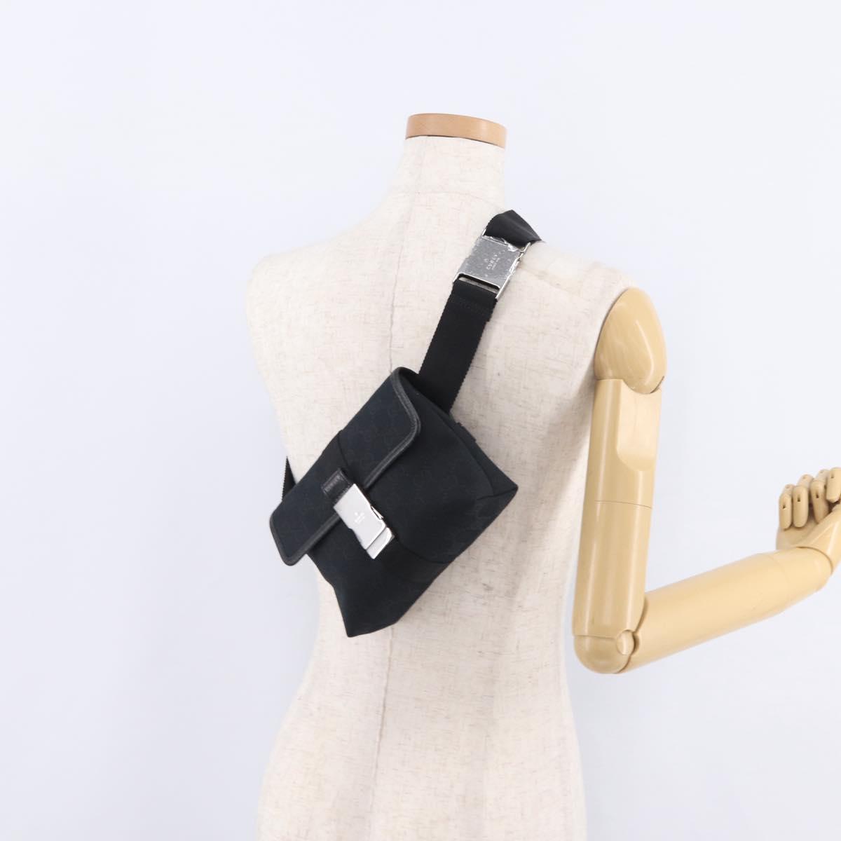 GUCCI GG Canvas Waist Bag Black Silver 131236 Auth 207862V