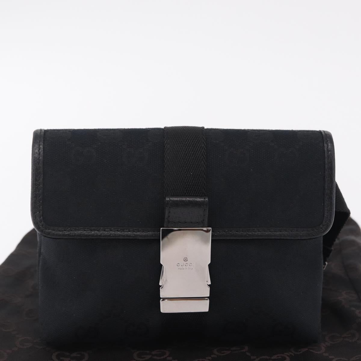 GUCCI GG Canvas Waist Bag Black Silver 131236 Auth 207862V