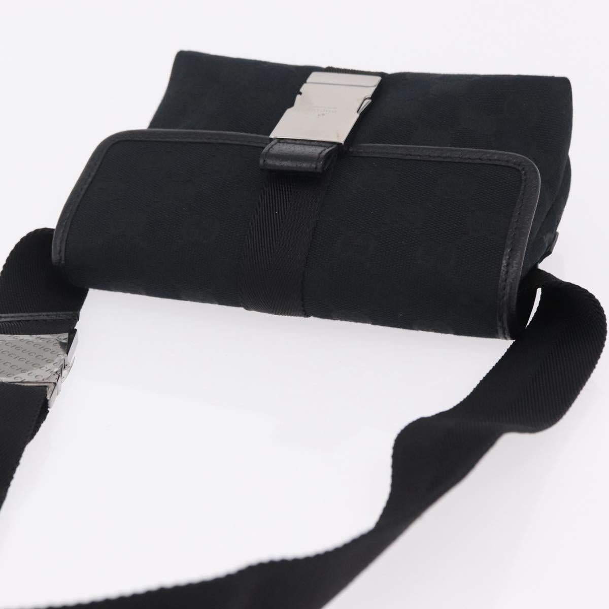 GUCCI GG Canvas Waist Bag Black Silver 131236 Auth 207862V