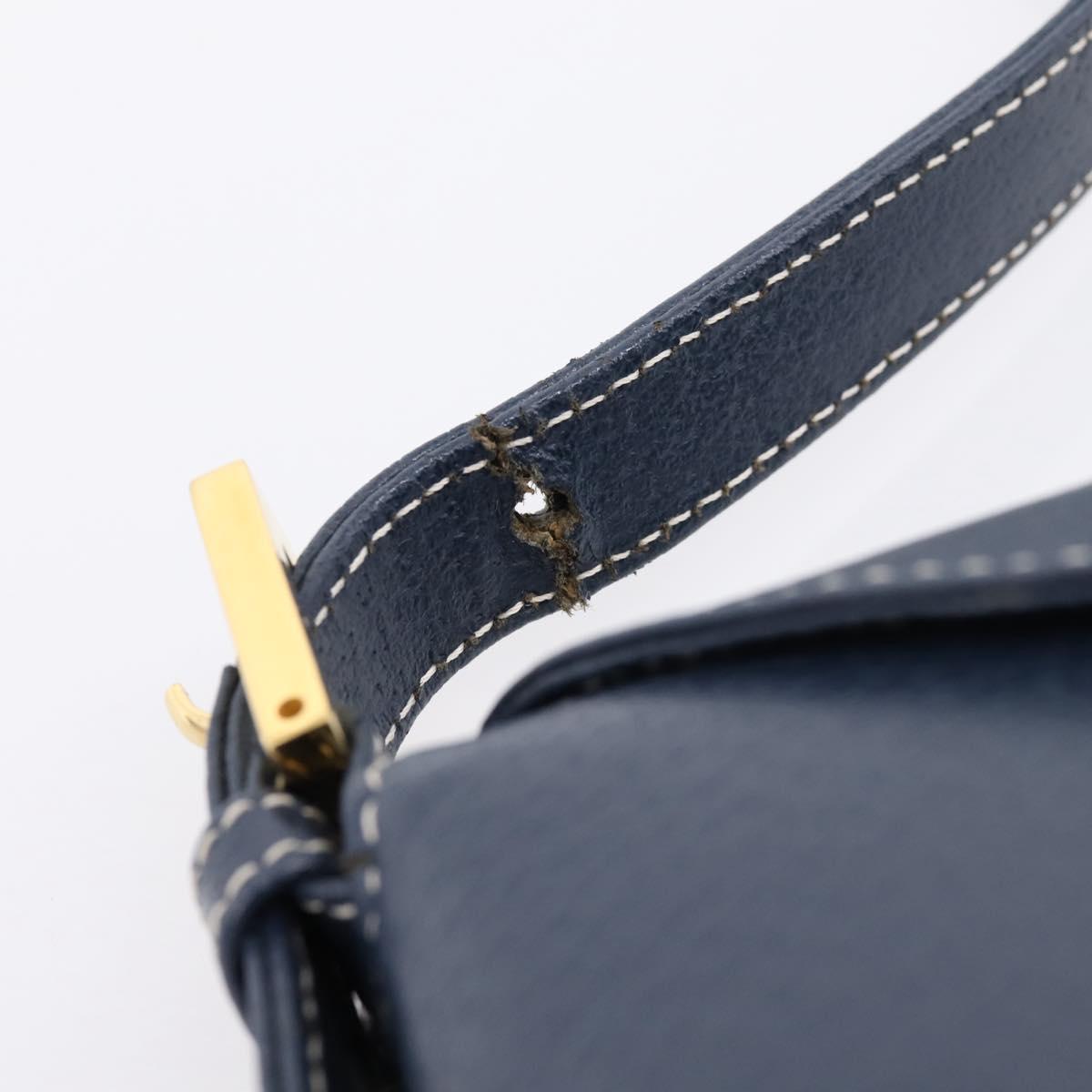 FENDI Mamma Baguette Shoulder Bag Leather Navy Gold Auth 207863SAV