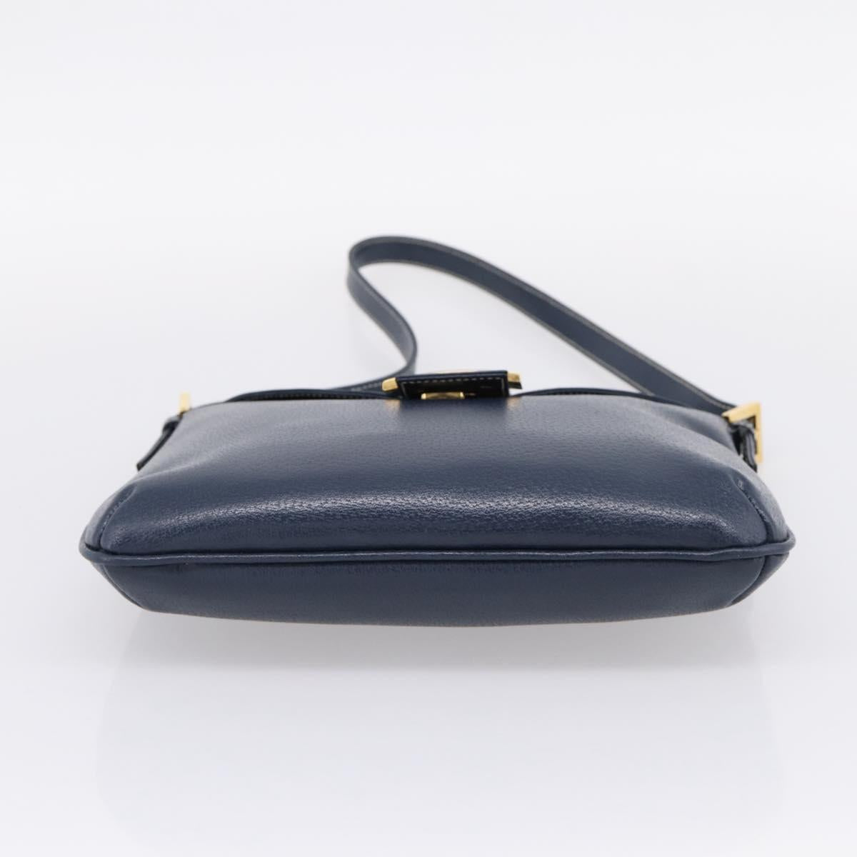 FENDI Mamma Baguette Shoulder Bag Leather Navy Gold Auth 207863SAV