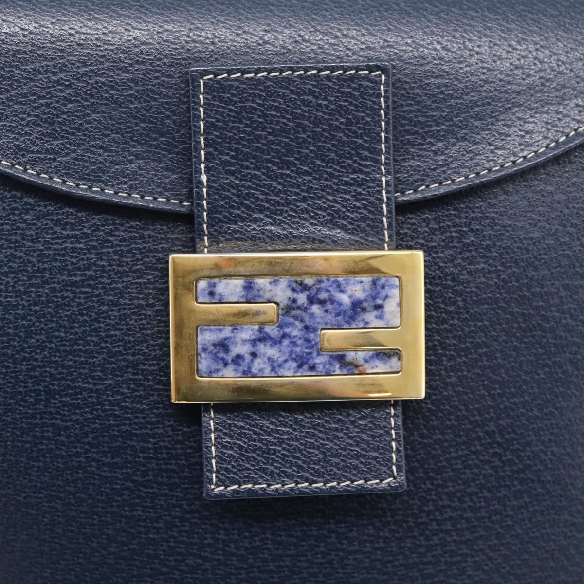 FENDI Mamma Baguette Shoulder Bag Leather Navy Gold Auth 207863SAV