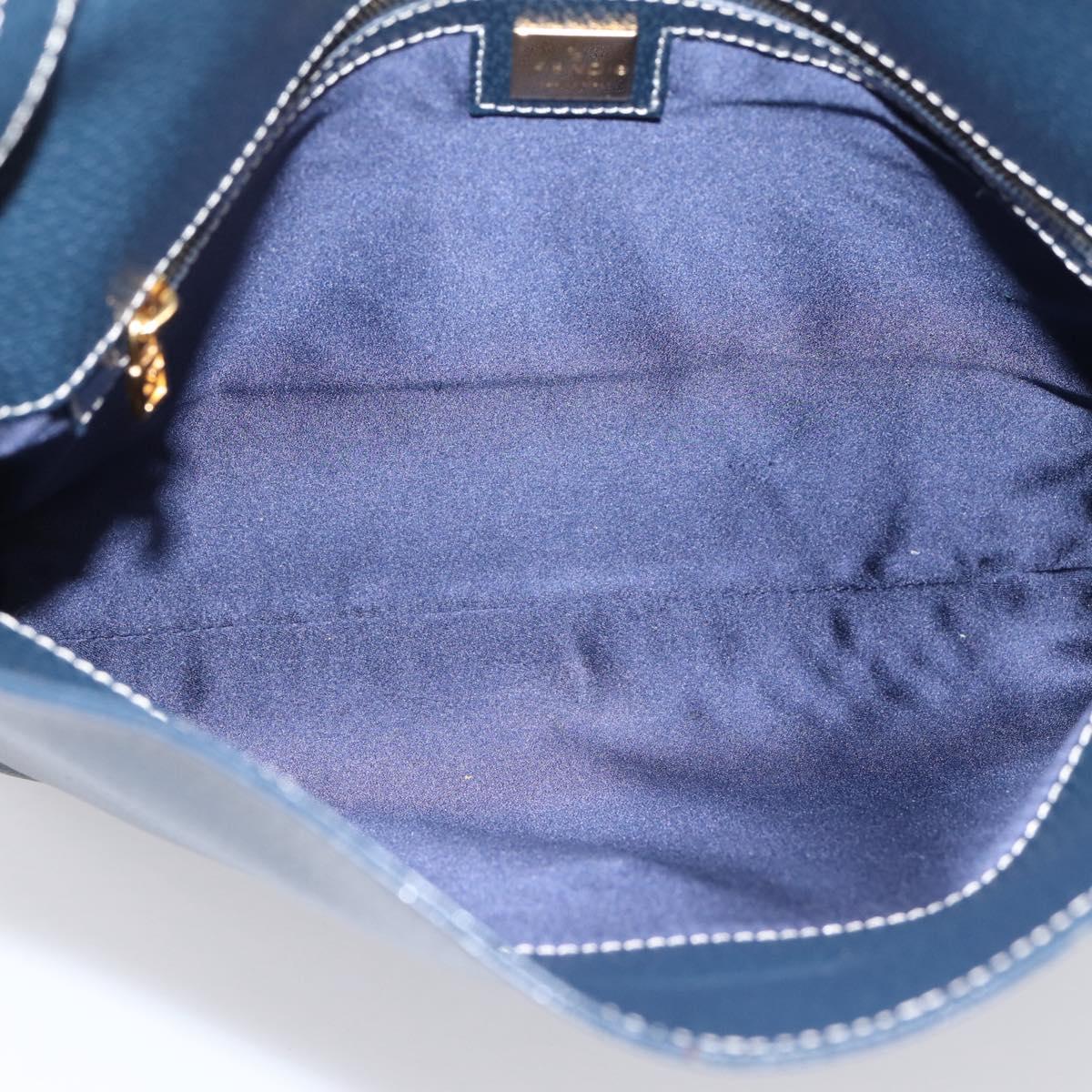 FENDI Mamma Baguette Shoulder Bag Leather Navy Gold Auth 207863SAV