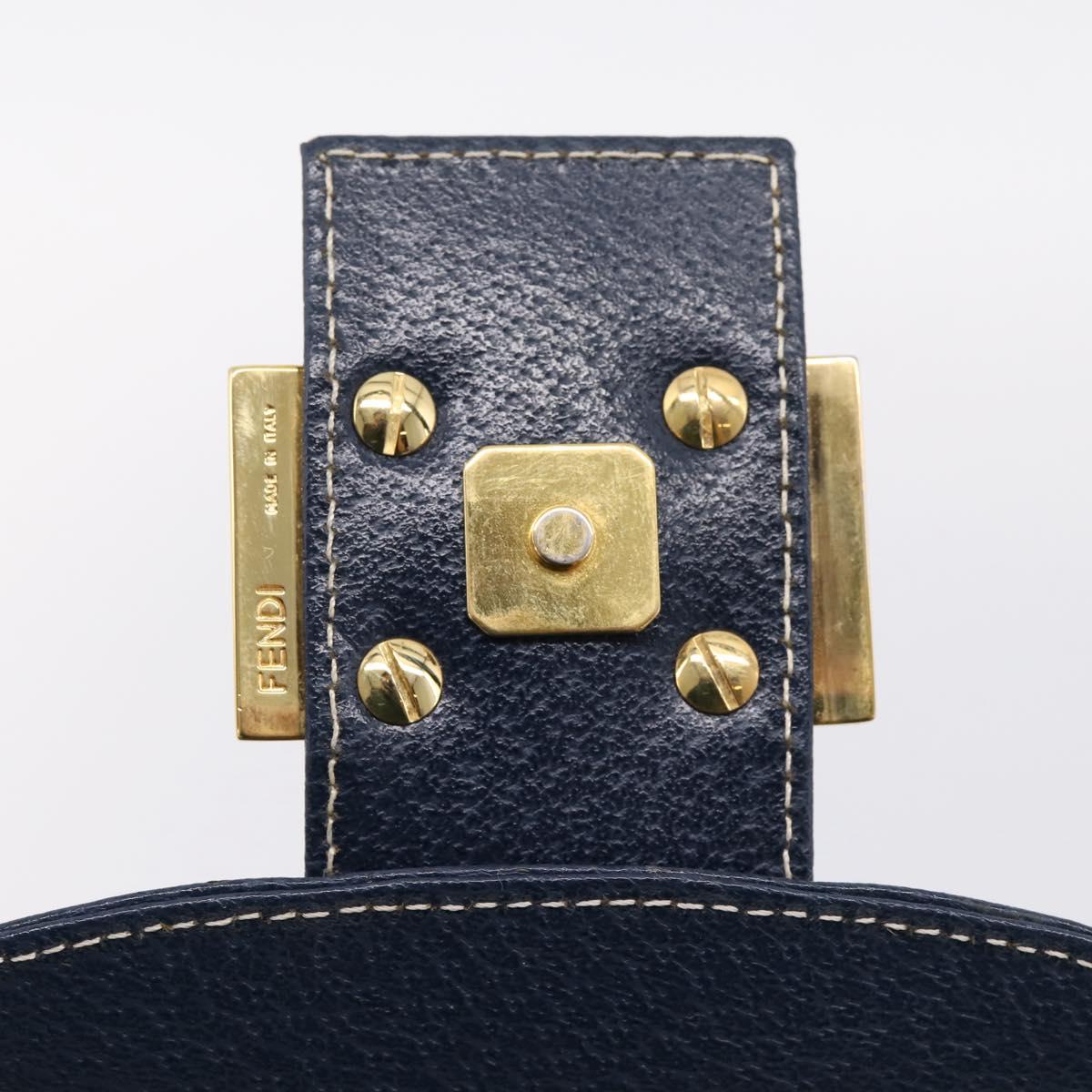 FENDI Mamma Baguette Shoulder Bag Leather Navy Gold Auth 207863SAV