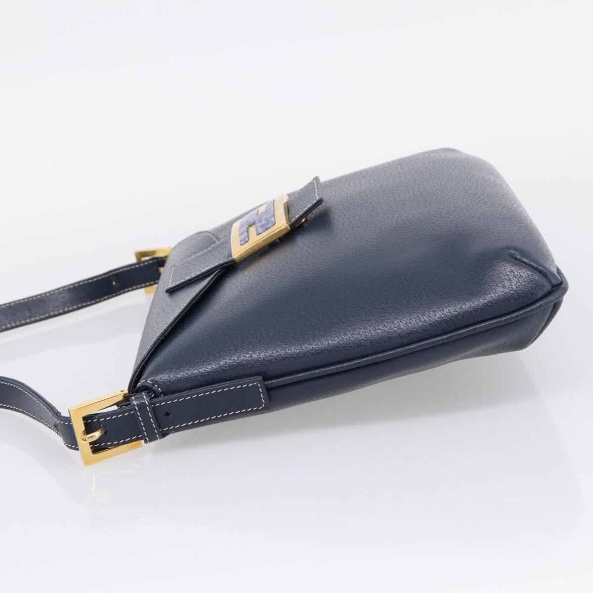 FENDI Mamma Baguette Shoulder Bag Leather Navy Gold Auth 207863SAV