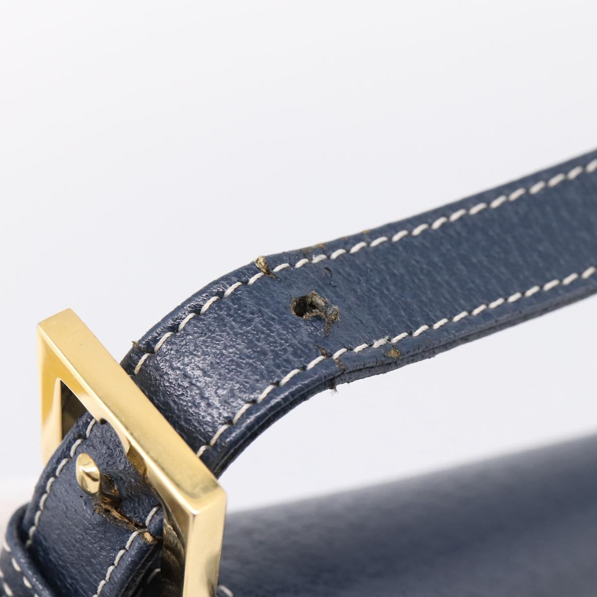 FENDI Mamma Baguette Shoulder Bag Leather Navy Gold Auth 207863SAV