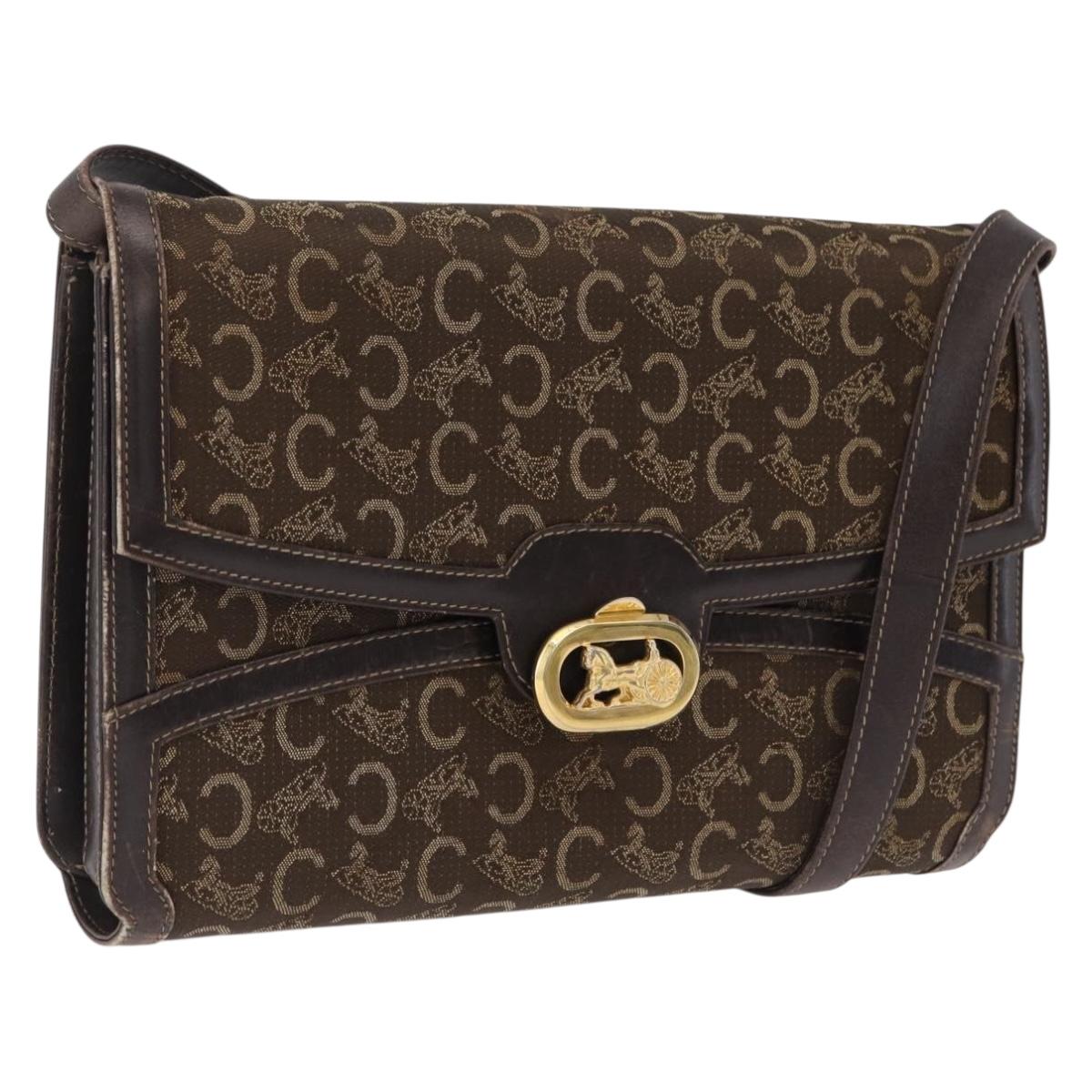 CELINE C Sulky Shoulder Bag Brown Gold Auth 207864