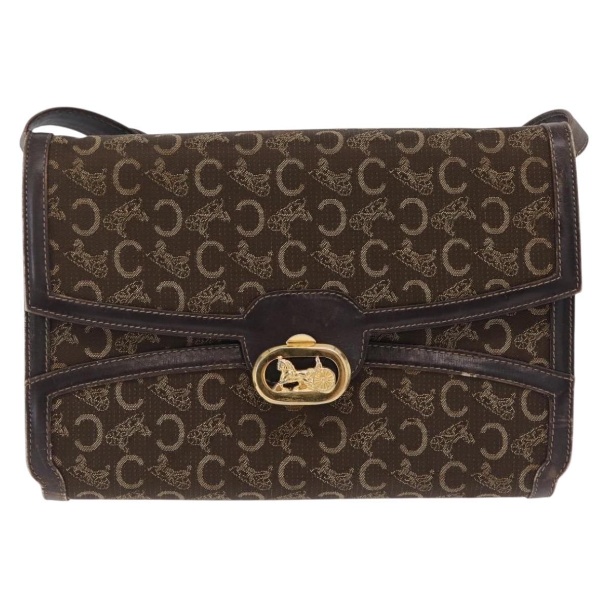 CELINE C Sulky Shoulder Bag Brown Gold Auth 207864