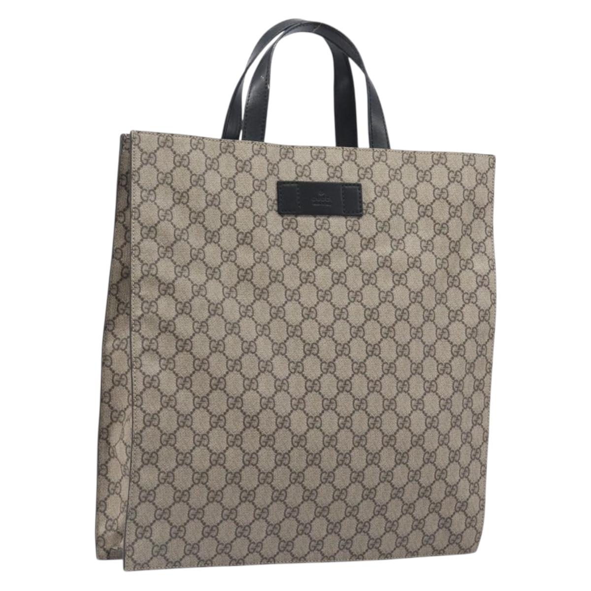 GUCCI GG Supreme Hand Bag PVC Beige Silver 456217 Auth 207865A