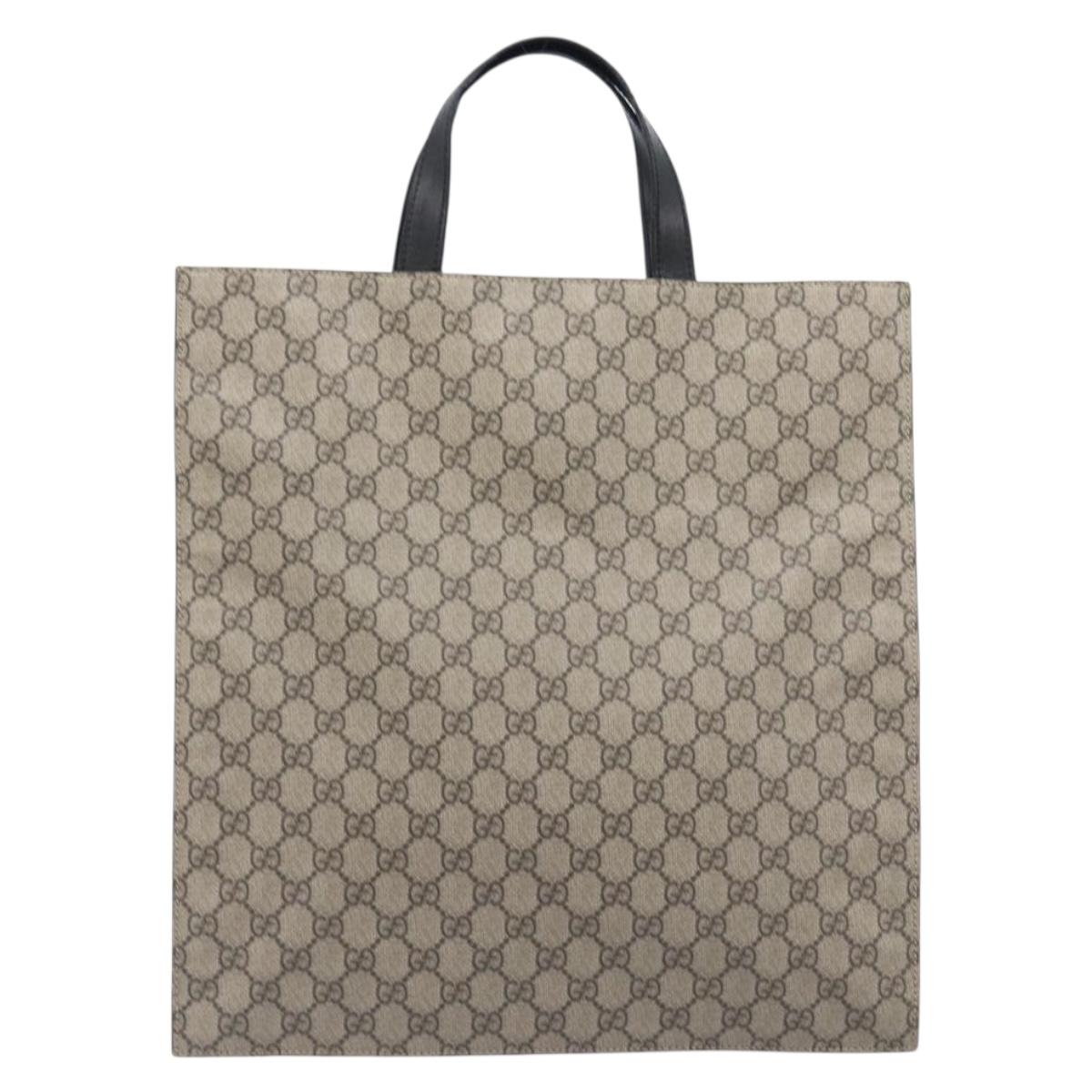 GUCCI GG Supreme Hand Bag PVC Beige Silver 456217 Auth 207865A