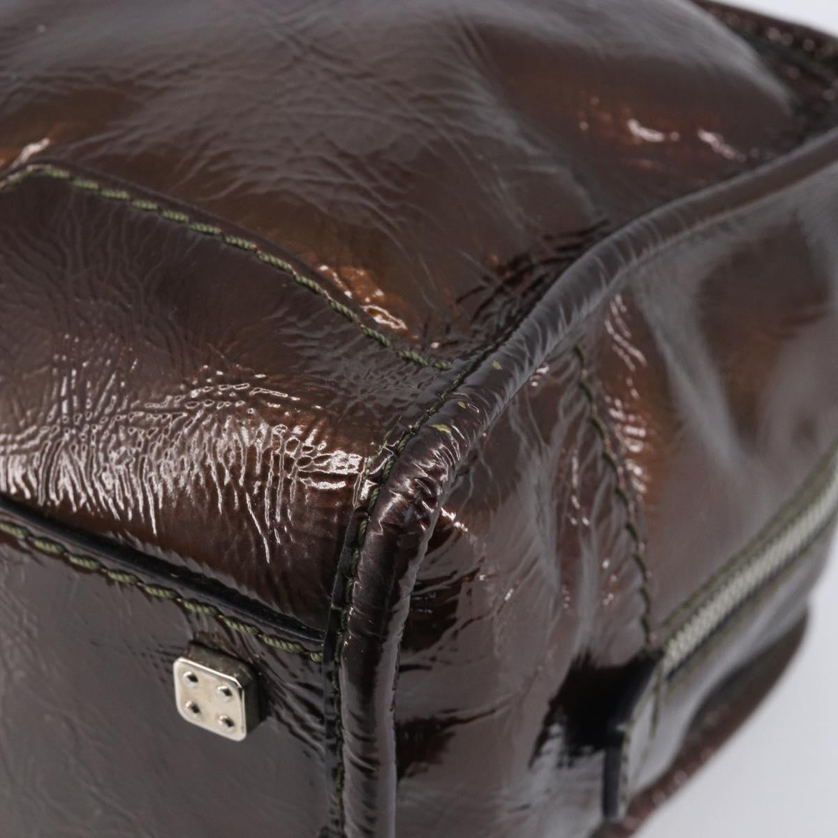 LOEWE Amazona 28 Hand Bag Patent Brown Silver Auth 207870A