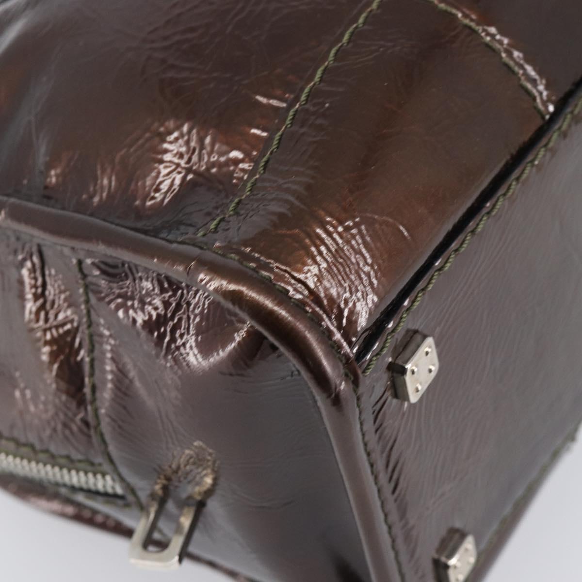 LOEWE Amazona 28 Hand Bag Patent Brown Silver Auth 207870A