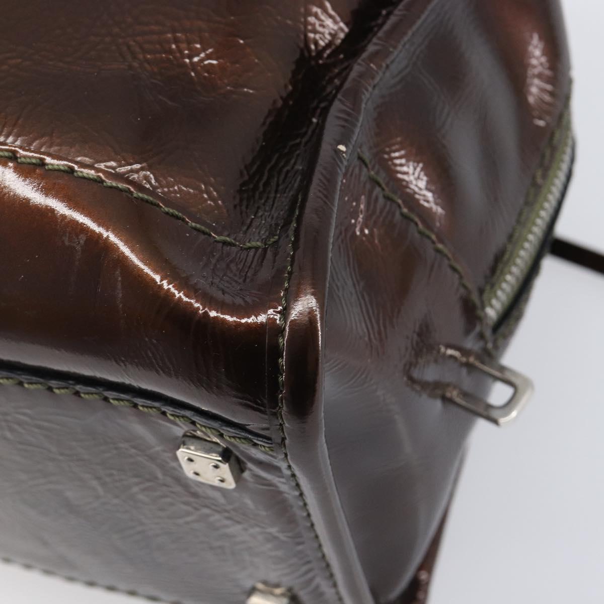 LOEWE Amazona 28 Hand Bag Patent Brown Silver Auth 207870A