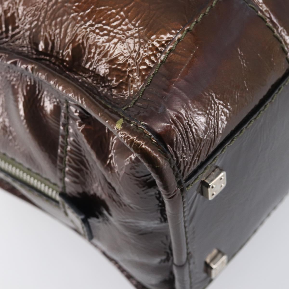 LOEWE Amazona 28 Hand Bag Patent Brown Silver Auth 207870A