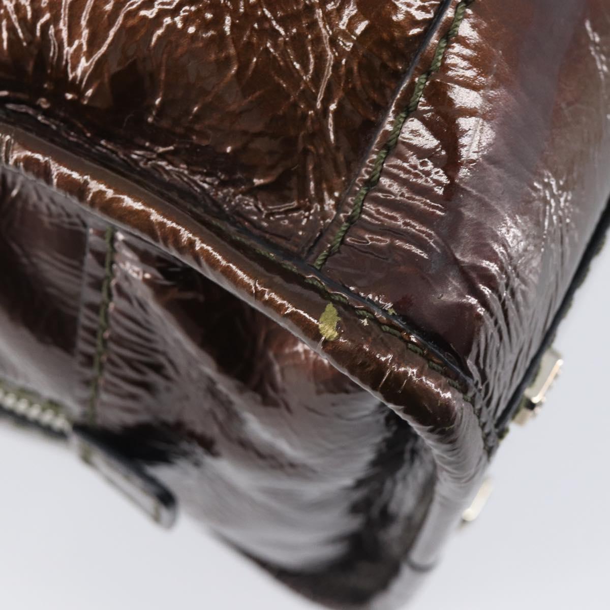 LOEWE Amazona 28 Hand Bag Patent Brown Silver Auth 207870A