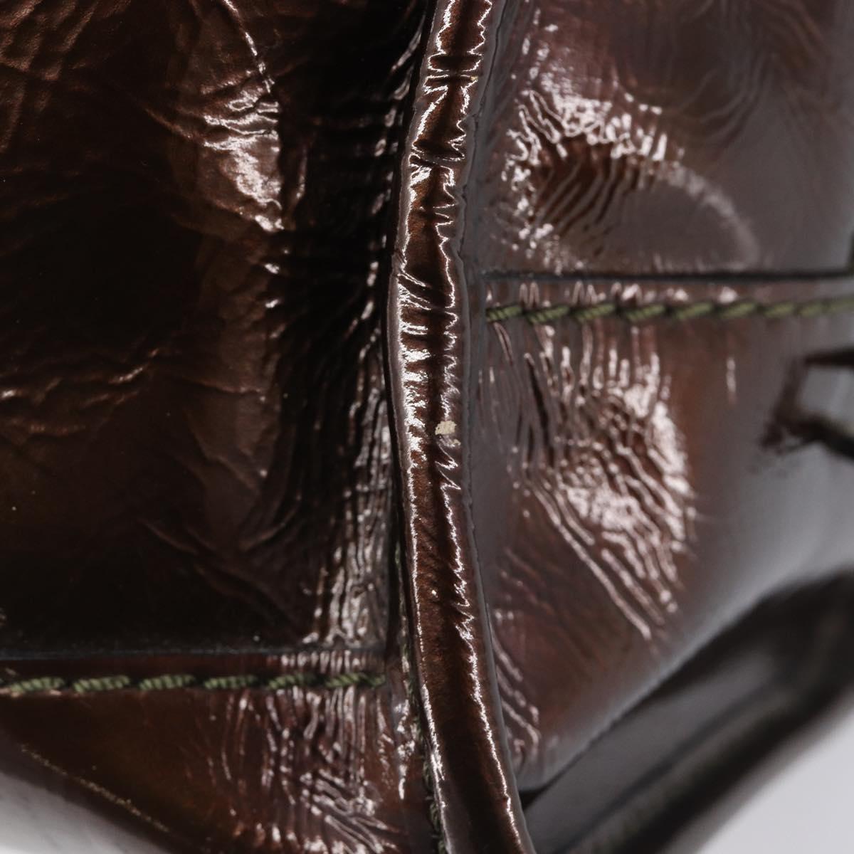 LOEWE Amazona 28 Hand Bag Patent Brown Silver Auth 207870A